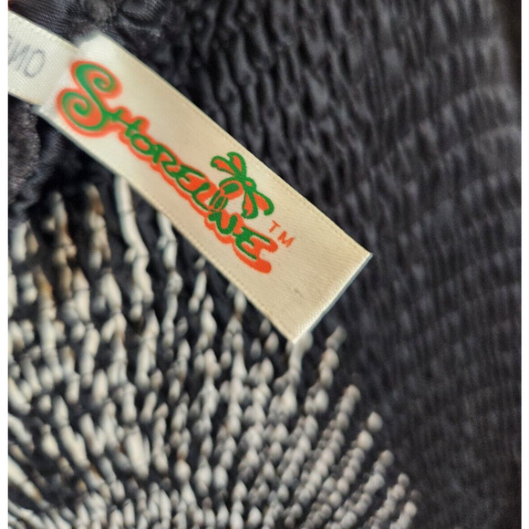 Shoreline Y2K One Size Black White Floral Smocked Empire Spaghetti Strap Dress - Picture 6 of 11